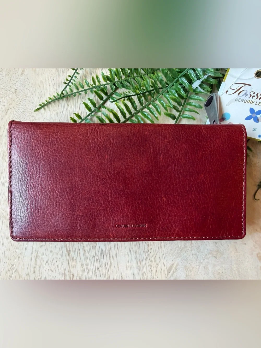 FOSSIL Deep Red Leather Wallet Never Used
